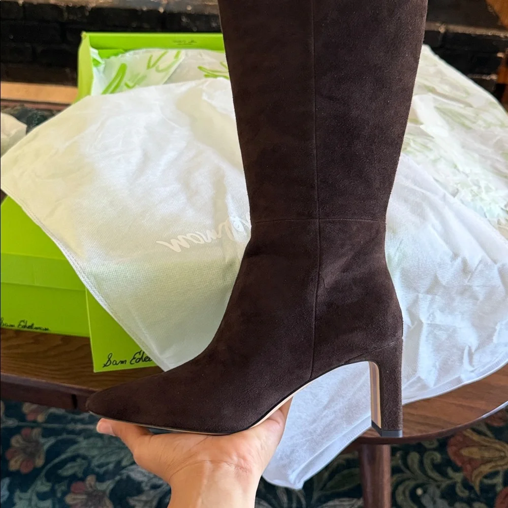 Sam Edelman Sylvia  Wide Calf Knee High Boot color chocolate brown suede 6m
